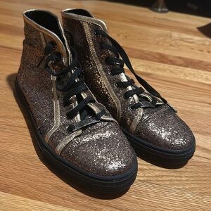 Gold sparkly Gucci high-top sneakers